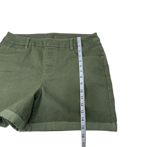 Time And Tru Womens HAND MADE CUT Green Midi Rise Shorts Size L Cotton Blend - Picture 8 of 9
